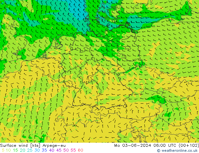 Surface wind Arpege-eu Po 03.06.2024 06 UTC