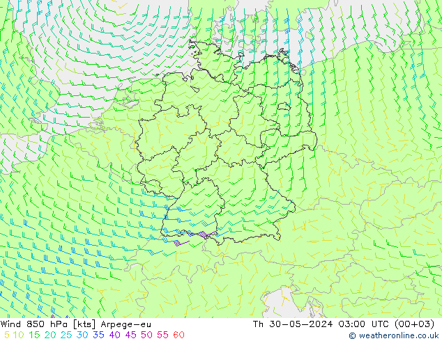 Wind 850 hPa Arpege-eu do 30.05.2024 03 UTC