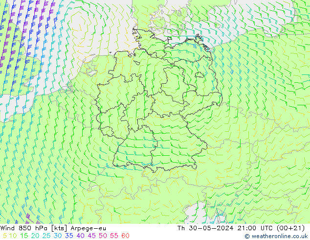 Rüzgar 850 hPa Arpege-eu Per 30.05.2024 21 UTC