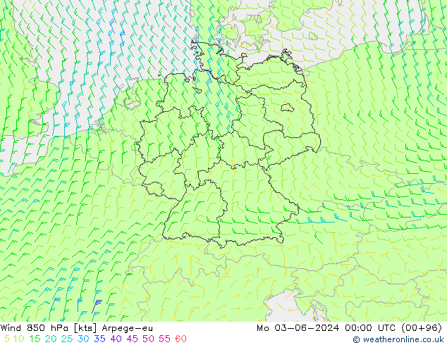 Wind 850 hPa Arpege-eu Mo 03.06.2024 00 UTC