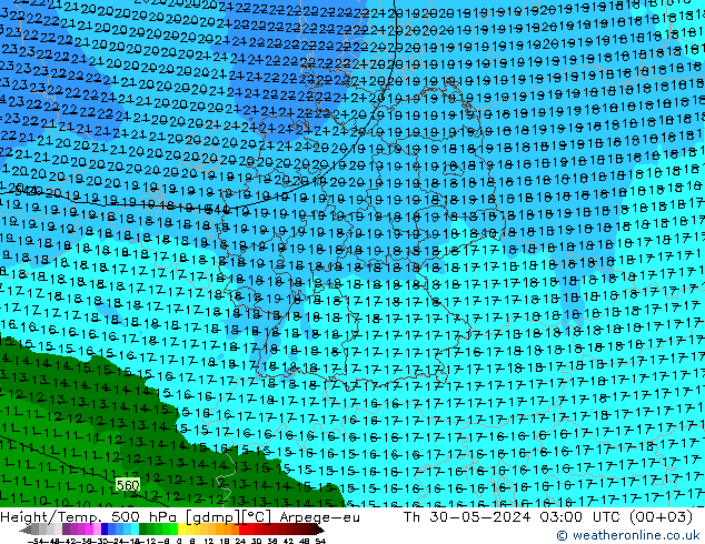 Height/Temp. 500 hPa Arpege-eu Th 30.05.2024 03 UTC