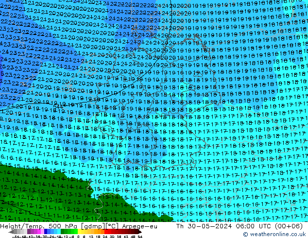 Geop./Temp. 500 hPa Arpege-eu jue 30.05.2024 06 UTC