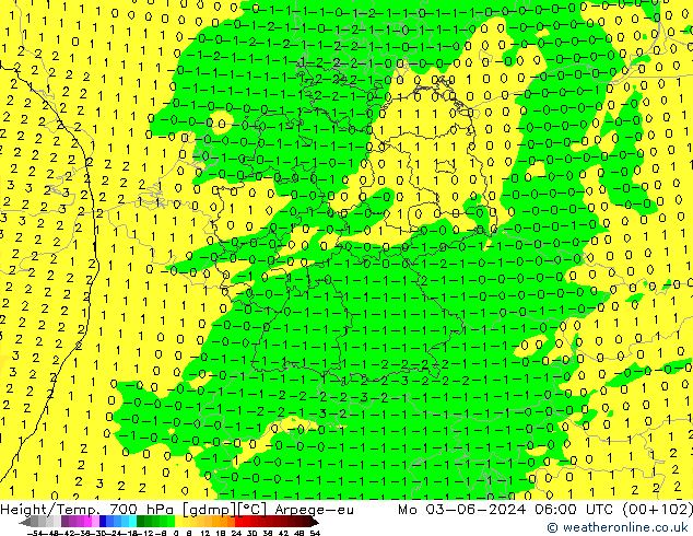 Hoogte/Temp. 700 hPa Arpege-eu ma 03.06.2024 06 UTC