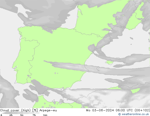 zachmurzenie (wysokie) Arpege-eu pon. 03.06.2024 06 UTC