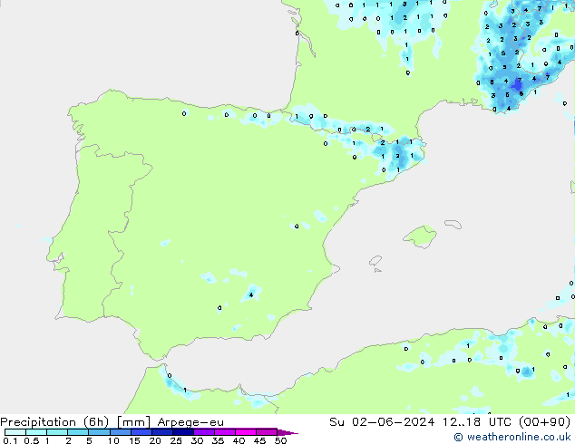 Precipitação (6h) Arpege-eu Dom 02.06.2024 18 UTC