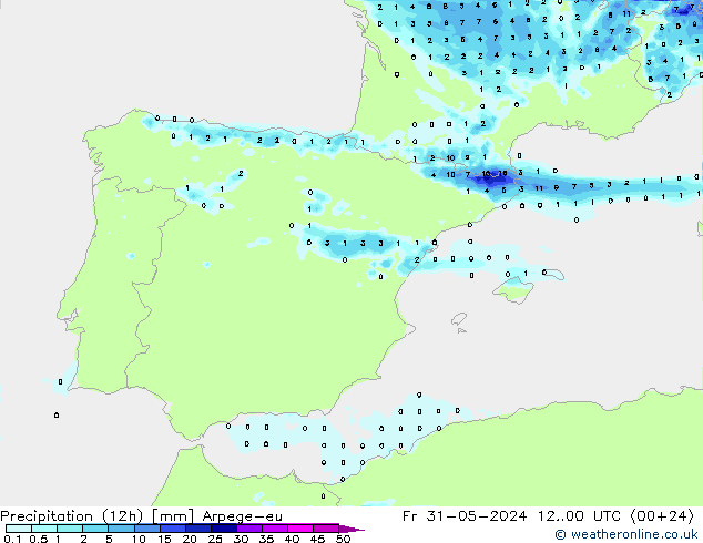 Precipitation (12h) Arpege-eu Fr 31.05.2024 00 UTC