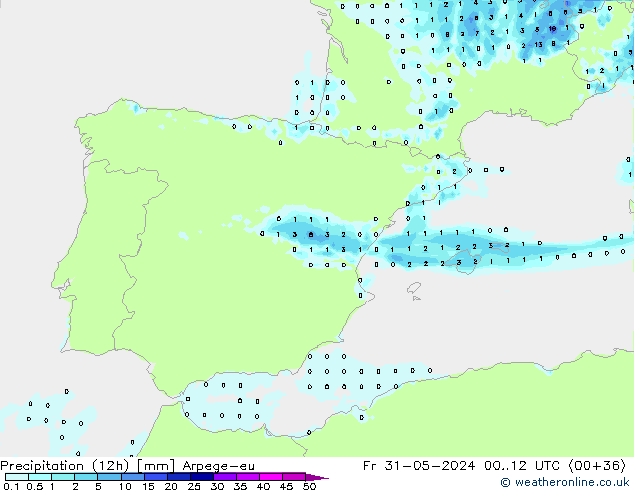 Precipitação (12h) Arpege-eu Sex 31.05.2024 12 UTC