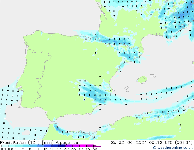 Precipitação (12h) Arpege-eu Dom 02.06.2024 12 UTC