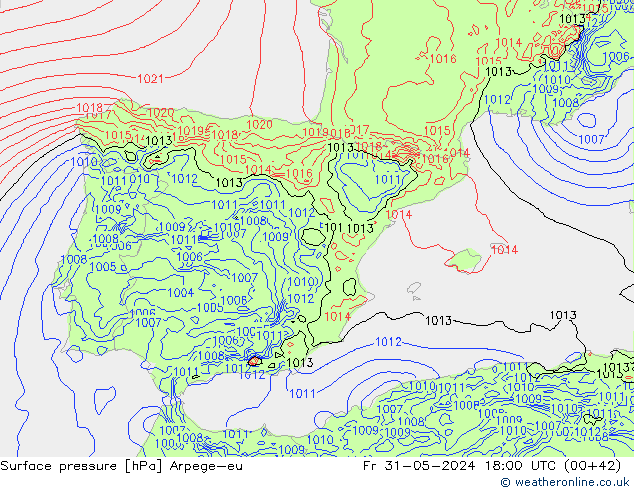 Atmosférický tlak Arpege-eu Pá 31.05.2024 18 UTC