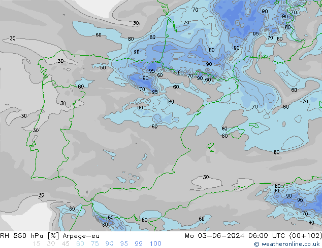 RV 850 hPa Arpege-eu ma 03.06.2024 06 UTC