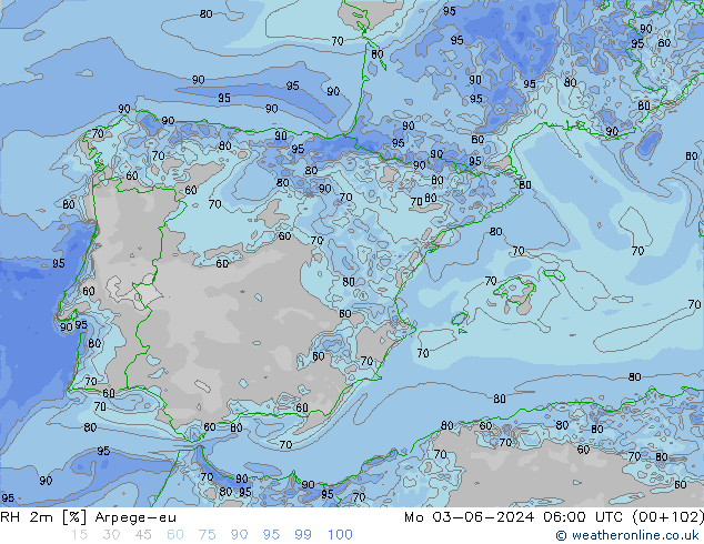 RH 2m Arpege-eu Mo 03.06.2024 06 UTC