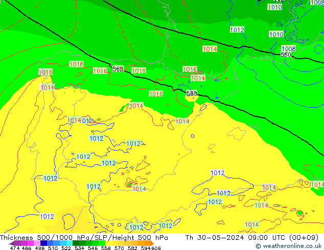 500-1000 hPa Kalınlığı Arpege-eu Per 30.05.2024 09 UTC