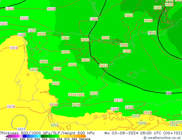 500-1000 hPa Kalınlığı Arpege-eu Pzt 03.06.2024 06 UTC