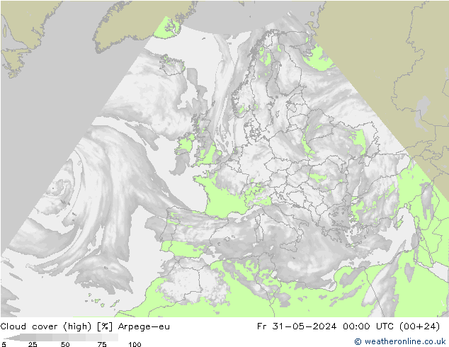 Cloud cover (high) Arpege-eu Fr 31.05.2024 00 UTC