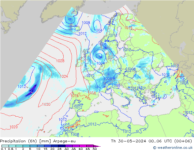 Precipitation (6h) Arpege-eu Th 30.05.2024 06 UTC