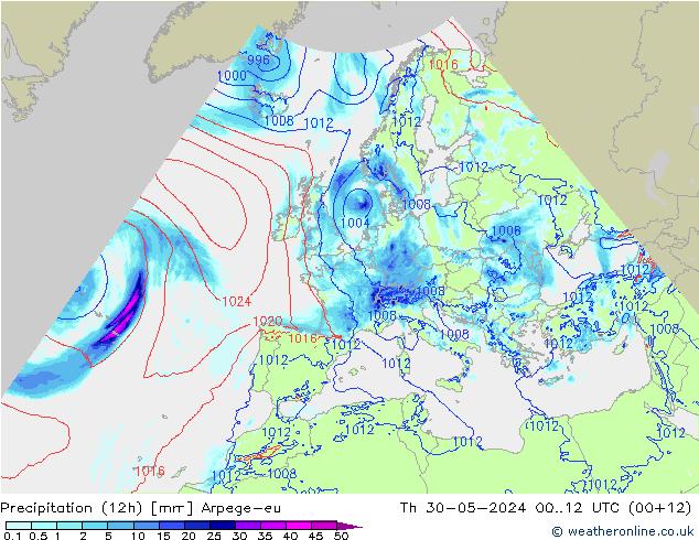 Precipitazione (12h) Arpege-eu gio 30.05.2024 12 UTC