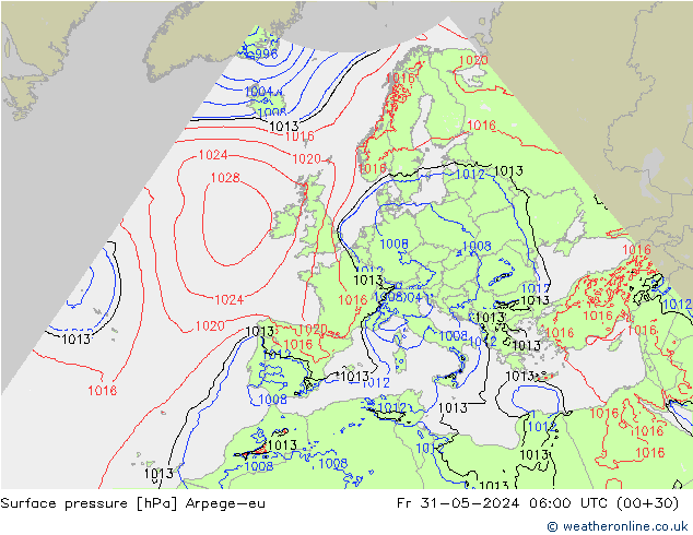 Surface pressure Arpege-eu Fr 31.05.2024 06 UTC