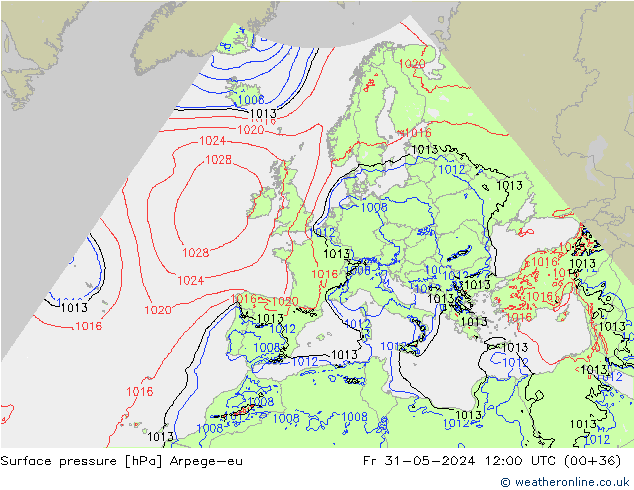 Surface pressure Arpege-eu Fr 31.05.2024 12 UTC