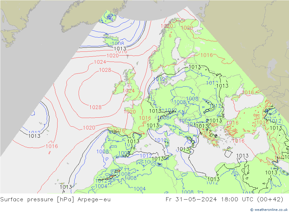 Surface pressure Arpege-eu Fr 31.05.2024 18 UTC