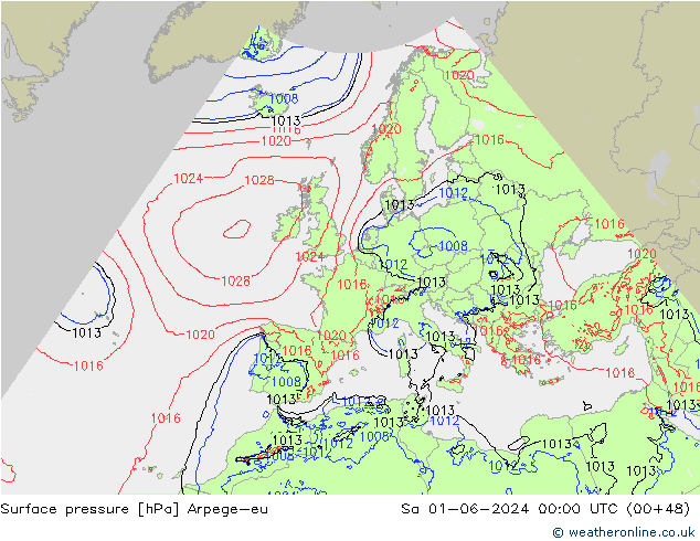 Pressione al suolo Arpege-eu sab 01.06.2024 00 UTC