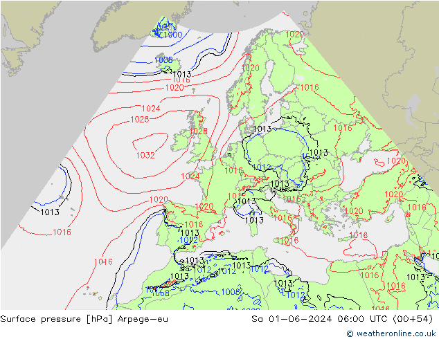 Pressione al suolo Arpege-eu sab 01.06.2024 06 UTC