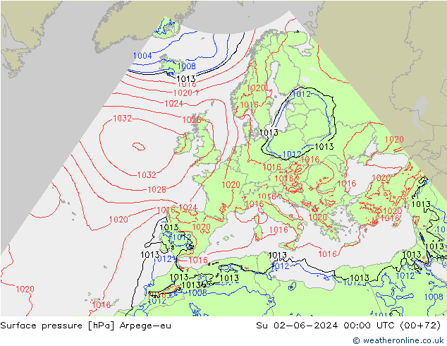 Surface pressure Arpege-eu Su 02.06.2024 00 UTC