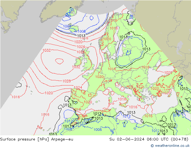 pressão do solo Arpege-eu Dom 02.06.2024 06 UTC