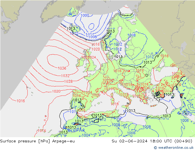 Luchtdruk (Grond) Arpege-eu zo 02.06.2024 18 UTC