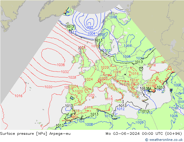 Yer basıncı Arpege-eu Pzt 03.06.2024 00 UTC