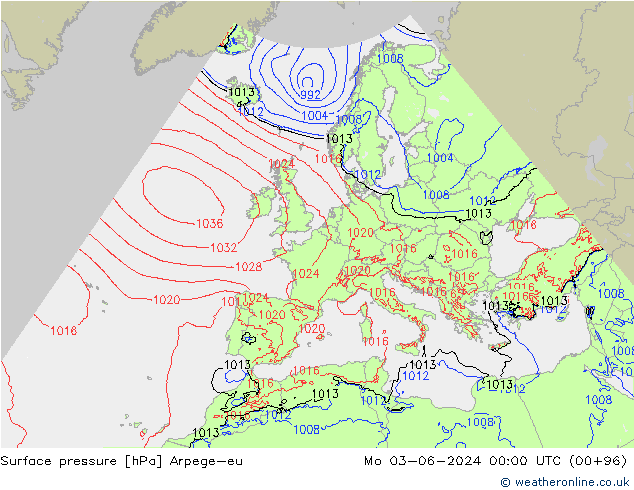 pressão do solo Arpege-eu Seg 03.06.2024 00 UTC