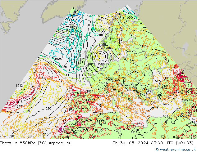 Theta-e 850гПа Arpege-eu чт 30.05.2024 03 UTC