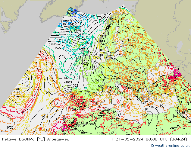 Theta-e 850hPa Arpege-eu 星期五 31.05.2024 00 UTC
