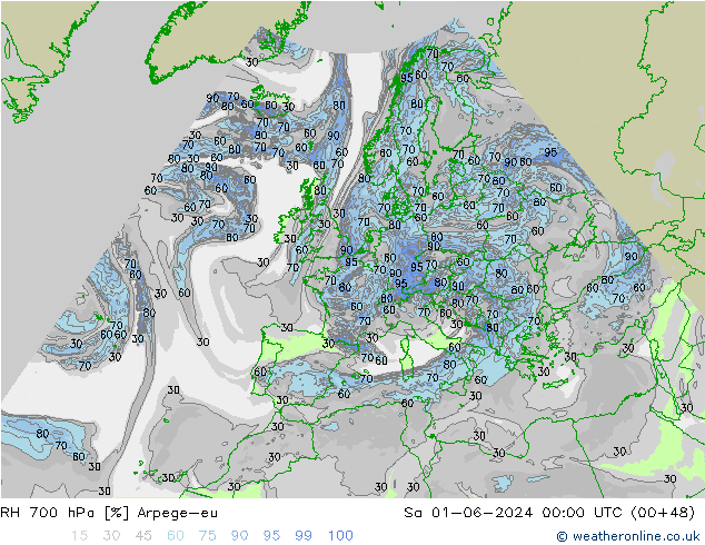 RH 700 hPa Arpege-eu  01.06.2024 00 UTC