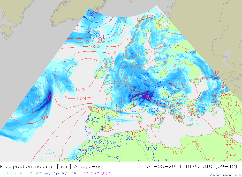 Precipitation accum. Arpege-eu  31.05.2024 18 UTC