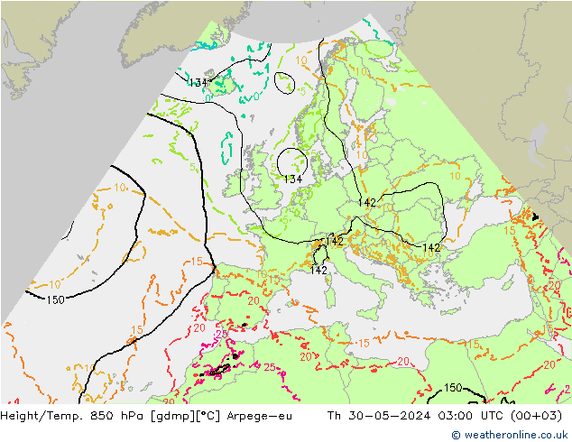 Height/Temp. 850 hPa Arpege-eu Qui 30.05.2024 03 UTC