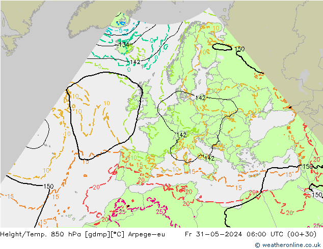 Yükseklik/Sıc. 850 hPa Arpege-eu Cu 31.05.2024 06 UTC