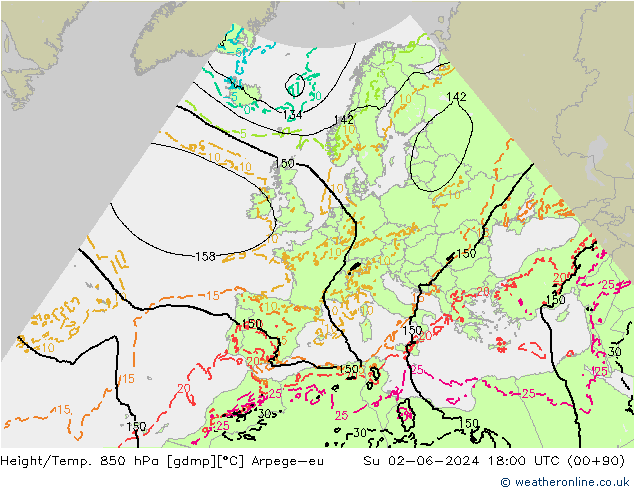 Height/Temp. 850 hPa Arpege-eu Dom 02.06.2024 18 UTC