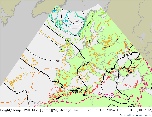 Yükseklik/Sıc. 850 hPa Arpege-eu Pzt 03.06.2024 06 UTC