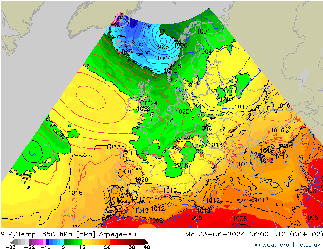 850 hPa Yer Bas./Sıc Arpege-eu Pzt 03.06.2024 06 UTC