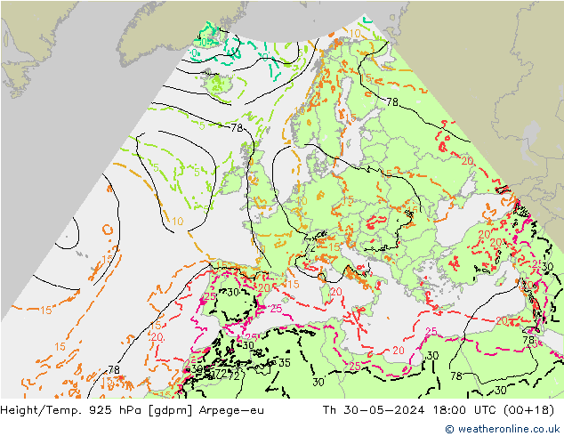Height/Temp. 925 hPa Arpege-eu Do 30.05.2024 18 UTC