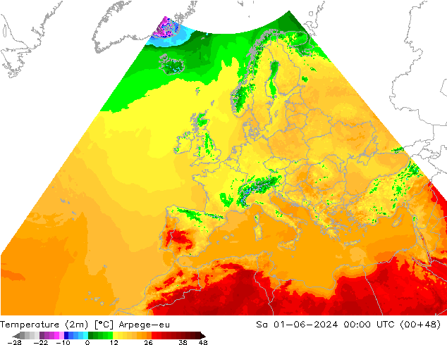 Sıcaklık Haritası (2m) Arpege-eu Cts 01.06.2024 00 UTC