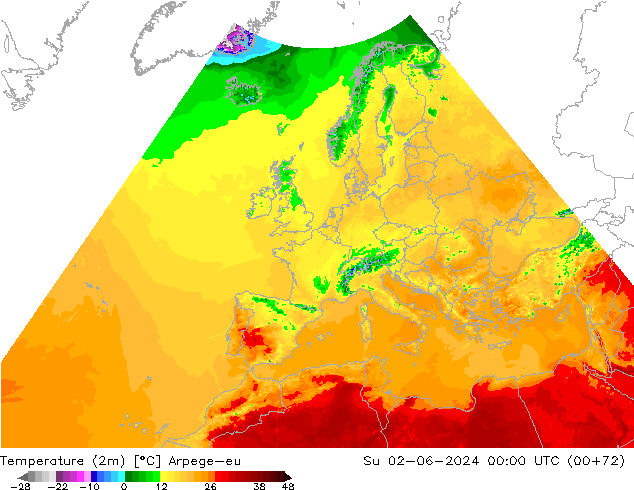 Temperature (2m) Arpege-eu Su 02.06.2024 00 UTC