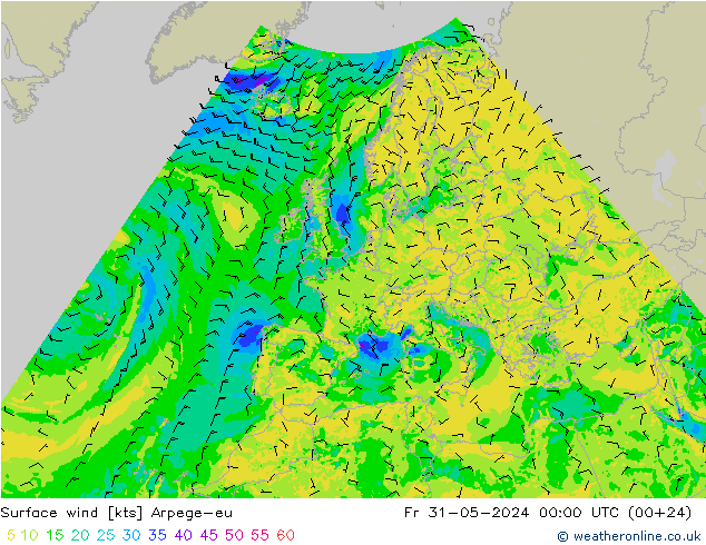 ветер 10 m Arpege-eu пт 31.05.2024 00 UTC