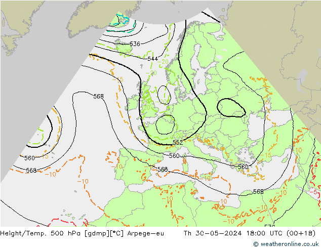 Géop./Temp. 500 hPa Arpege-eu jeu 30.05.2024 18 UTC