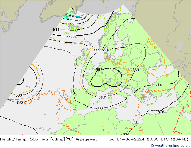 Height/Temp. 500 hPa Arpege-eu Sa 01.06.2024 00 UTC