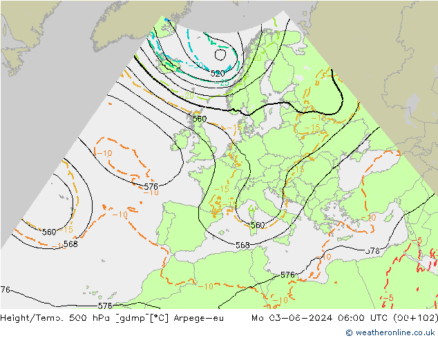 Height/Temp. 500 hPa Arpege-eu  03.06.2024 06 UTC