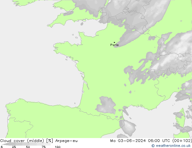 Wolken (mittel) Arpege-eu Mo 03.06.2024 06 UTC