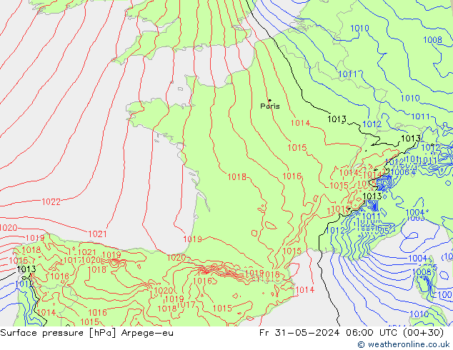 Pressione al suolo Arpege-eu ven 31.05.2024 06 UTC