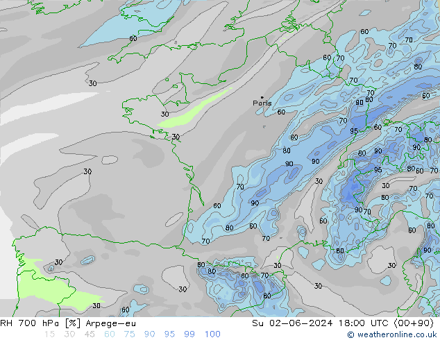 RH 700 hPa Arpege-eu Ne 02.06.2024 18 UTC