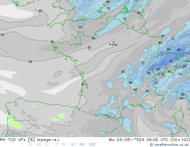 700 hPa Nispi Nem Arpege-eu Pzt 03.06.2024 06 UTC